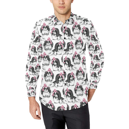 Japanese Chin Pattern Print Design 01 Men's Long Sleeve Shirt