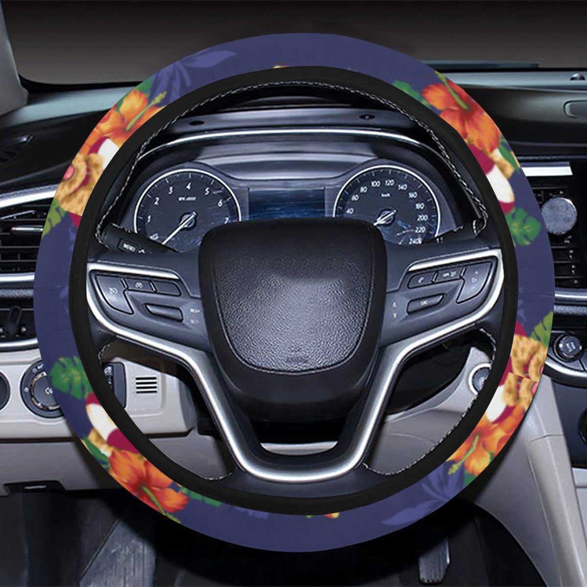 Hawaiian Themed Pattern Print Design H02 Steering Wheel Cover with Elastic Edge