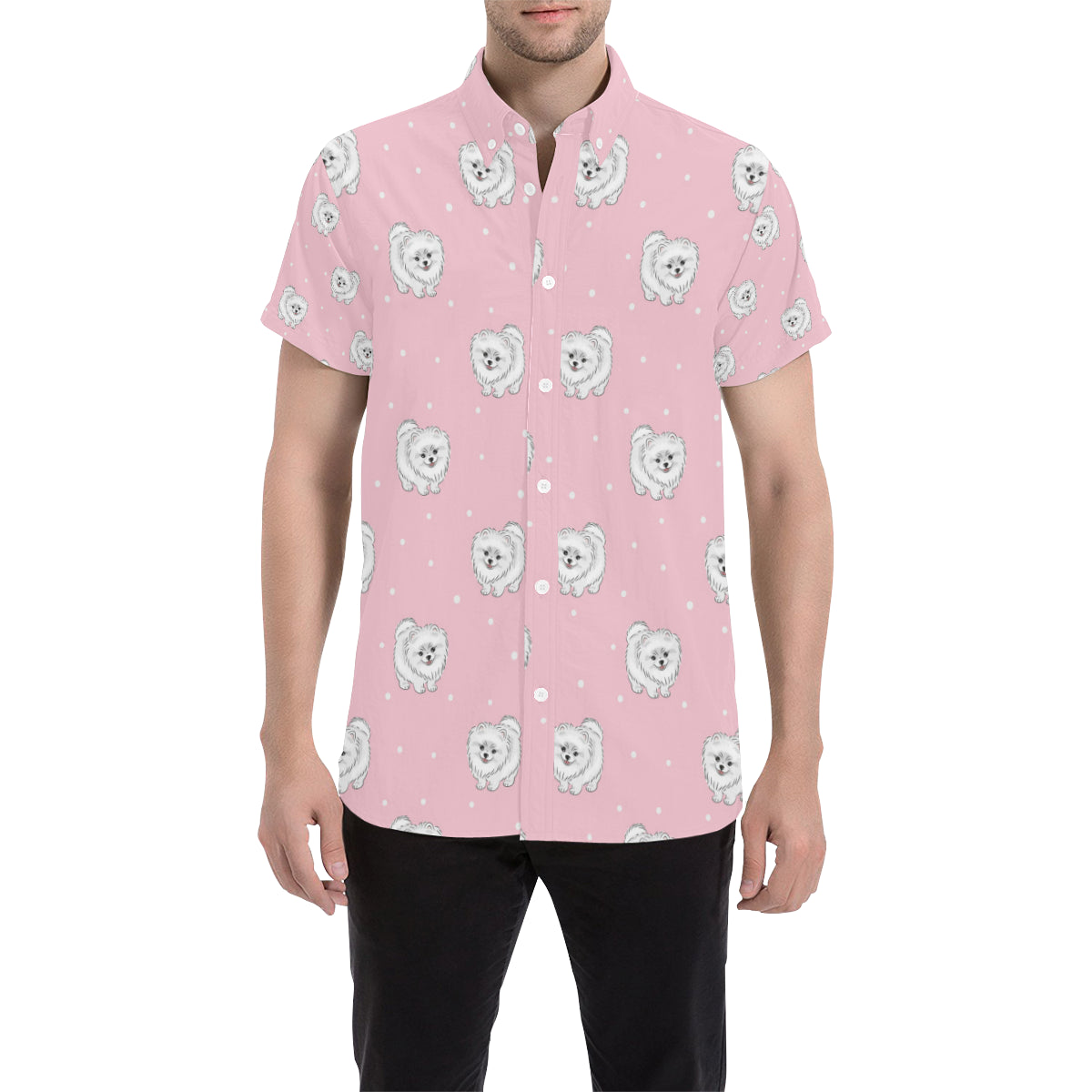 Pomeranians Pattern Print Design A02 Men's Short Sleeve Button Up Shirt