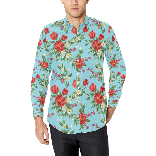 Summer Floral Pattern Print Design SF011 Men's Long Sleeve Shirt