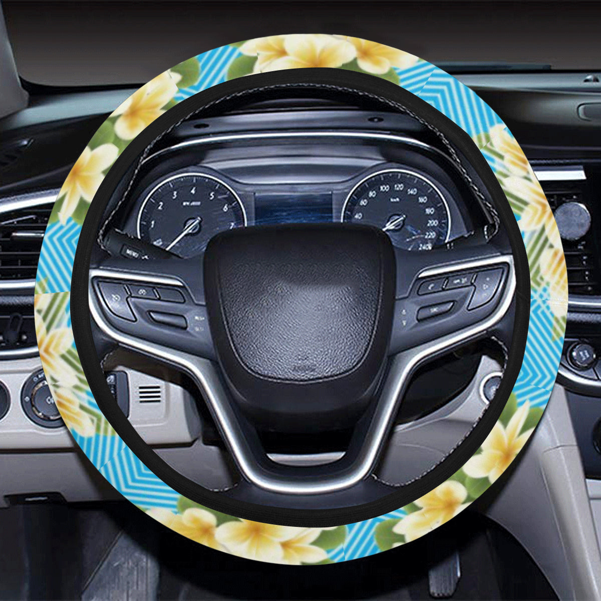 Yellow Plumeria Design Print Pattern Steering Wheel Cover with Elastic Edge
