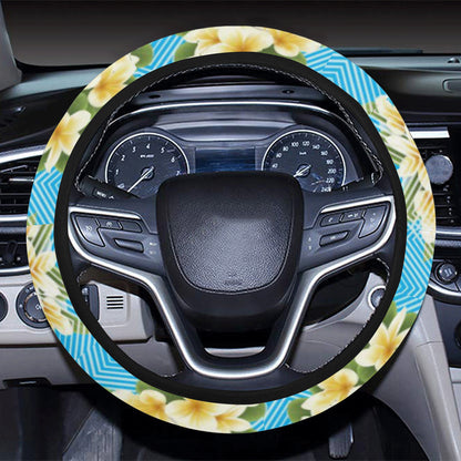 Yellow Plumeria Design Print Pattern Steering Wheel Cover with Elastic Edge
