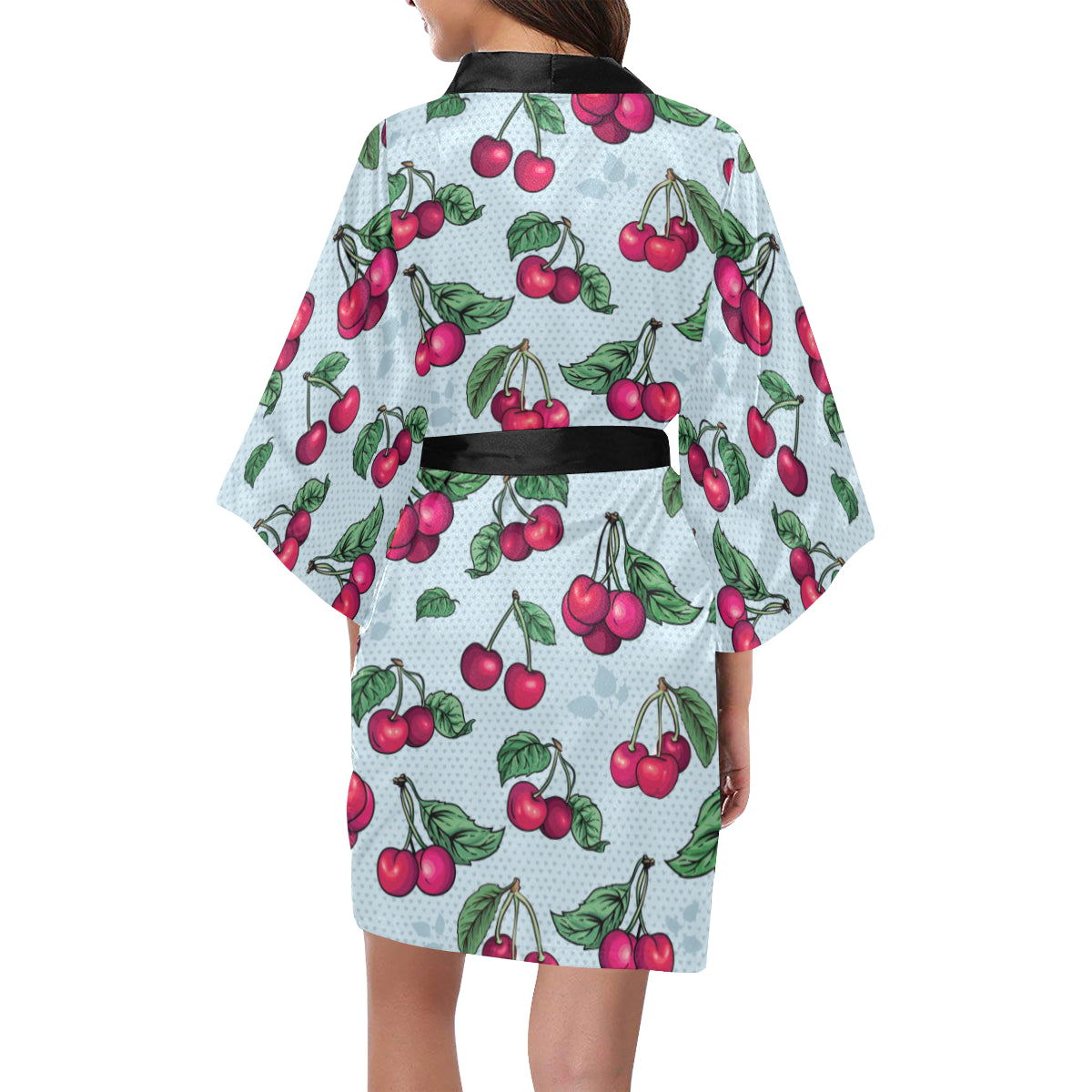 Cherry Pattern Print Design CH01 Women's Short Kimono