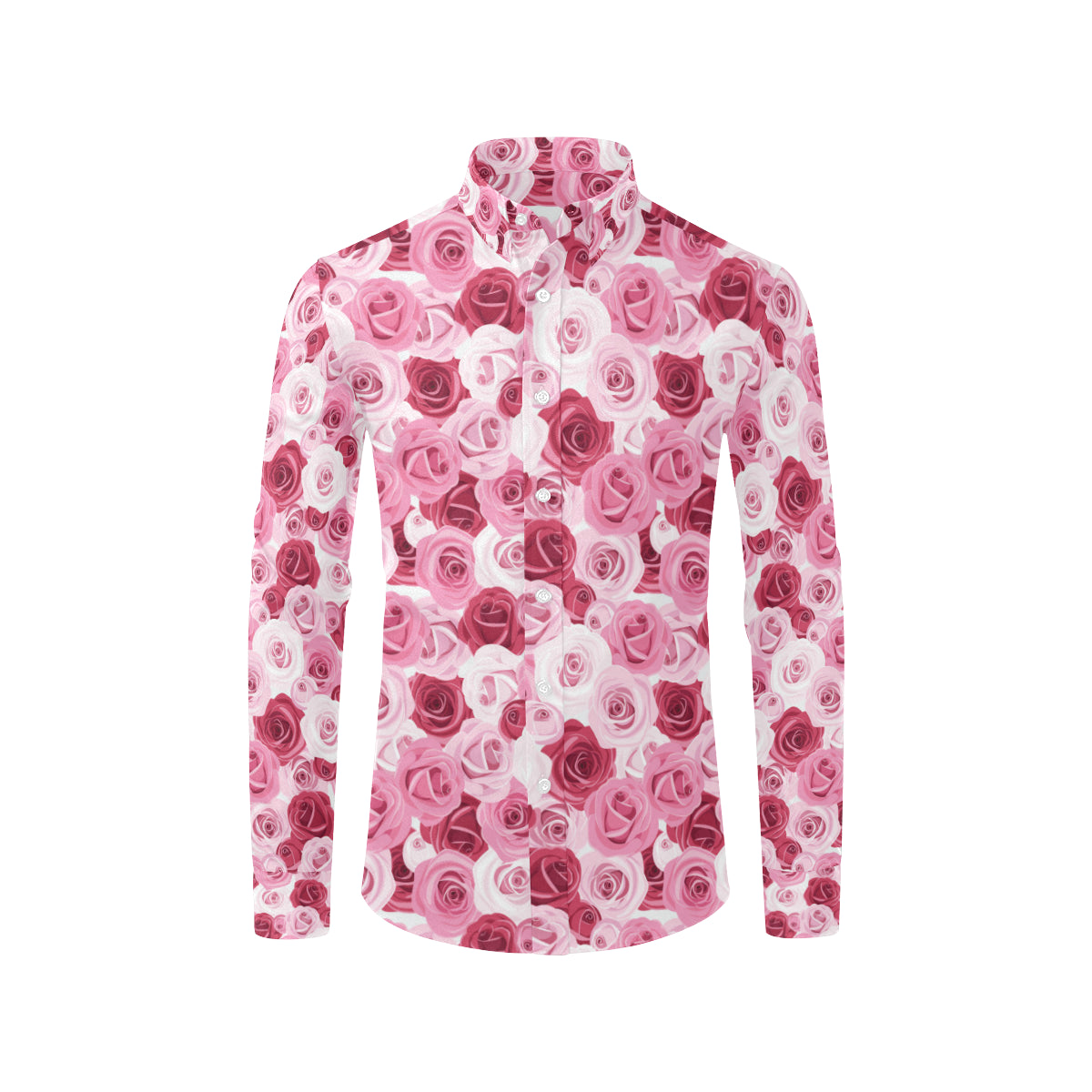 Pink Red Rose Pattern Print Men's Long Sleeve Shirt