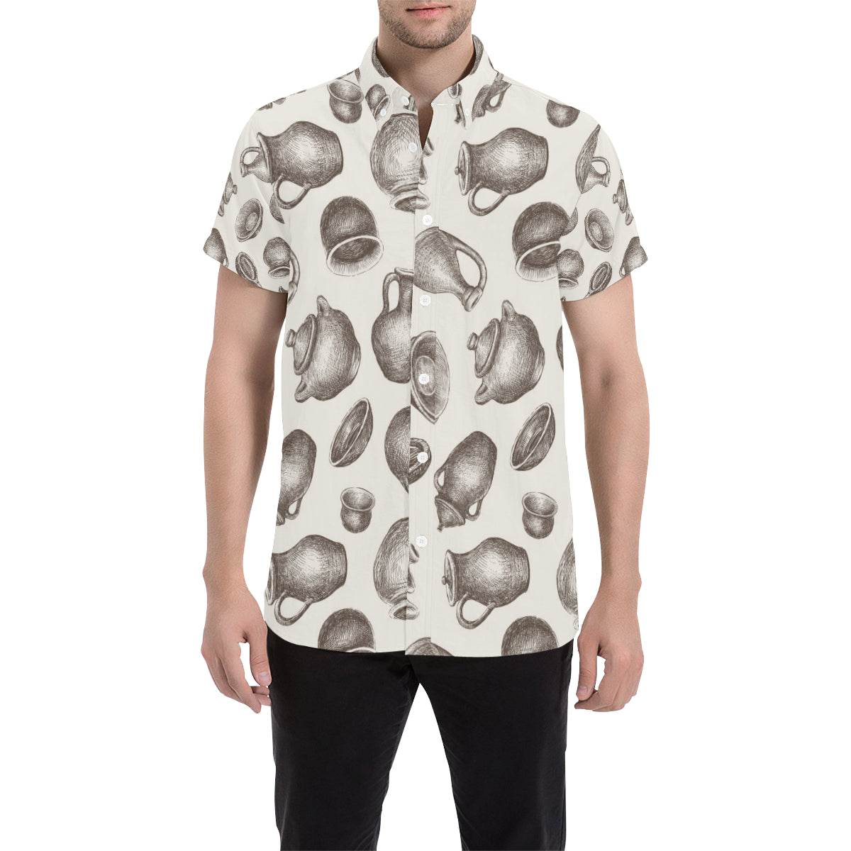 Pottery Pattern Print Design A01 Men's Short Sleeve Button Up Shirt