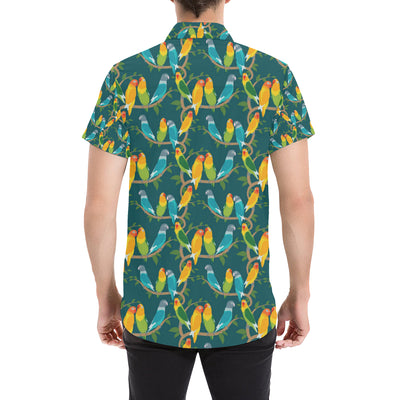 Lovebird Pattern Print Design 02 Men's Short Sleeve Button Up Shirt