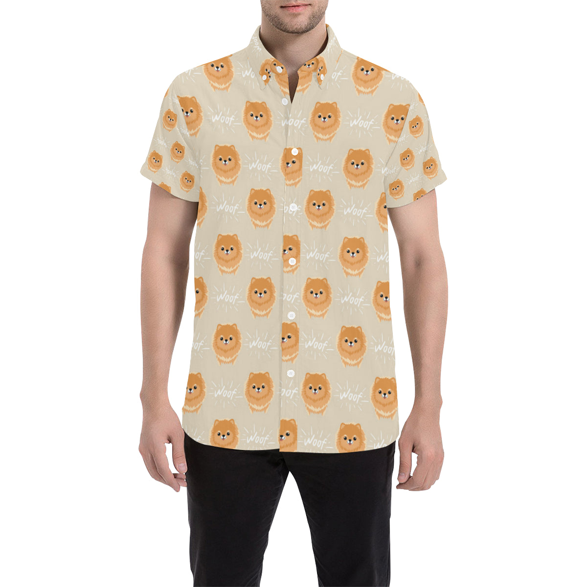 Pomeranians Pattern Print Design A04 Men's Short Sleeve Button Up Shirt