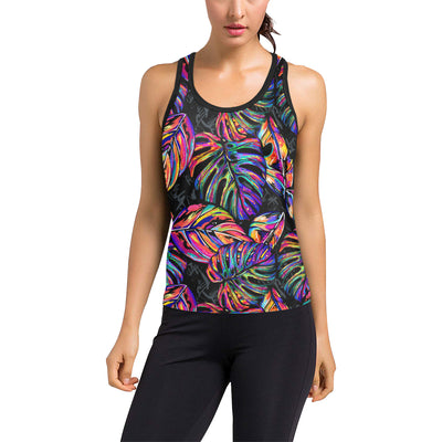 Neon Color Tropical Palm Leaves Women's Racerback Tank Top