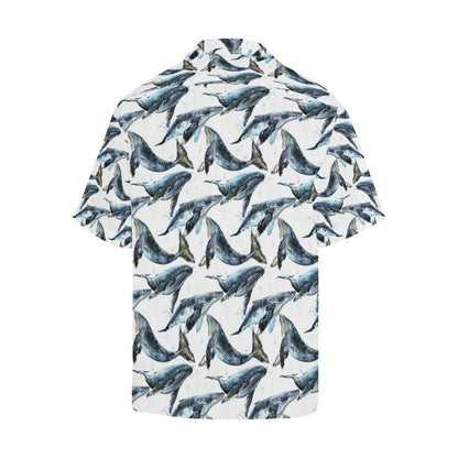 Blue Whale Pattern Print Design 03 Men's Hawaiian Shirt