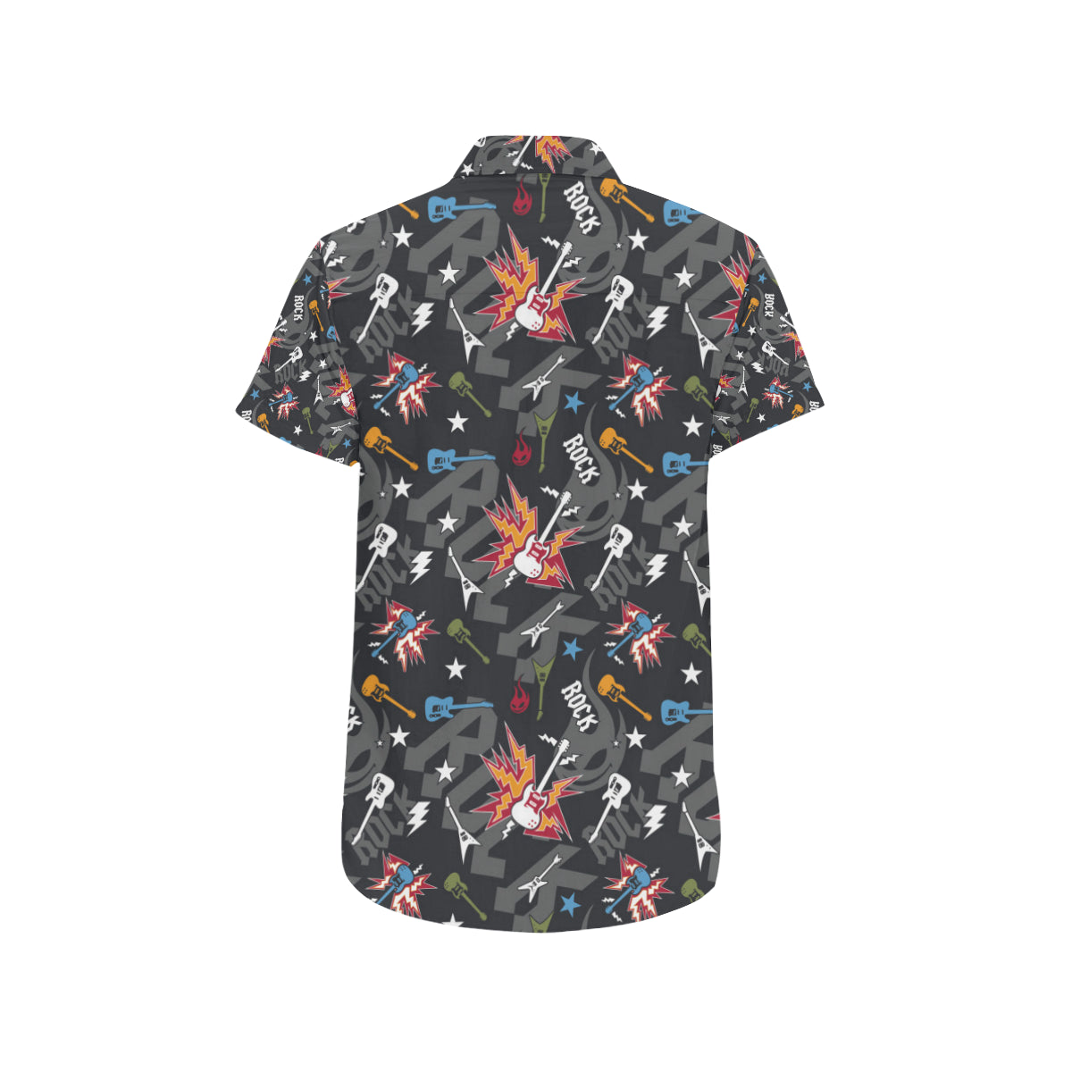 Rock and Roll Pattern Print Design A01 Men's Short Sleeve Button Up Shirt