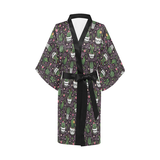 Cactus Pattern Print Design 03 Women's Short Kimono