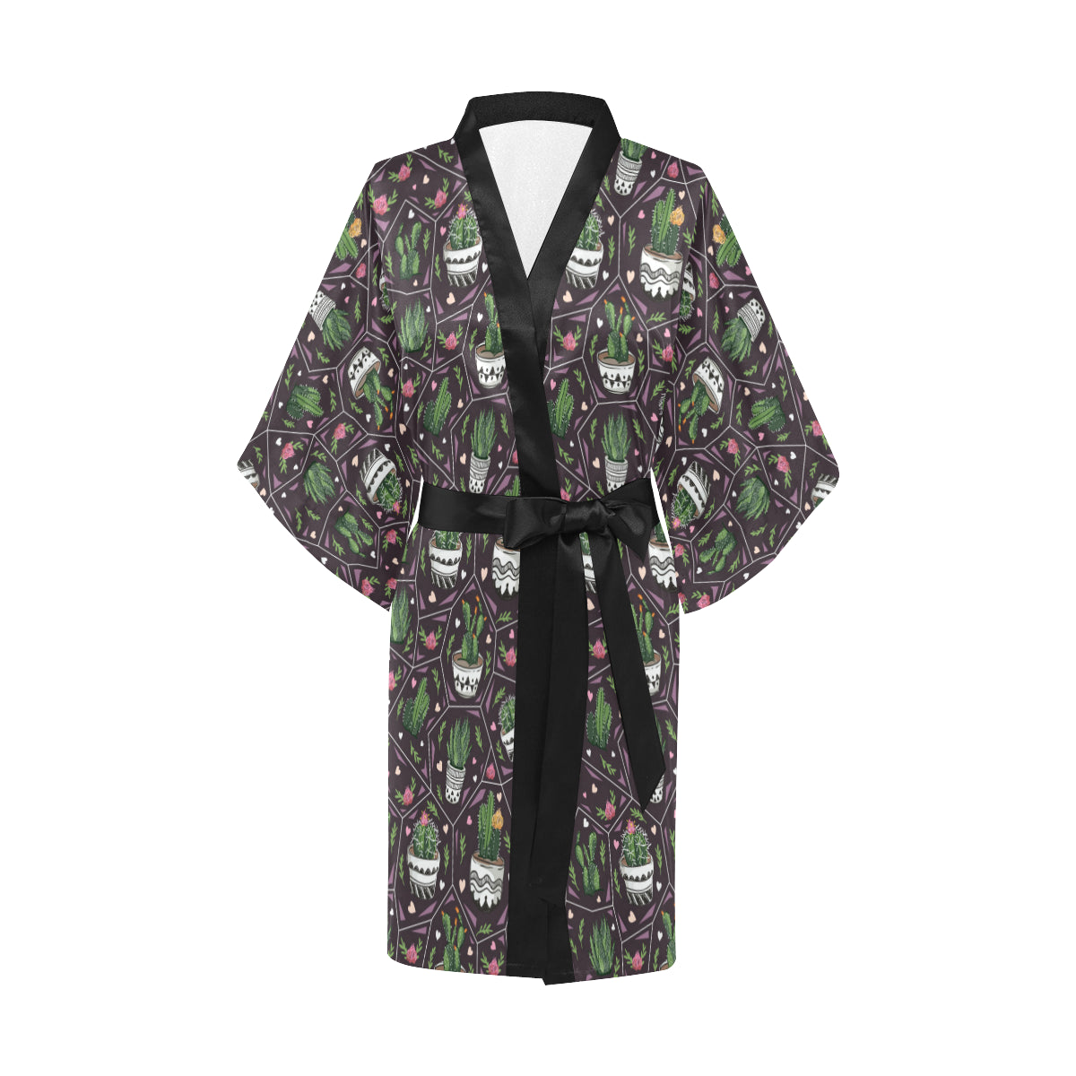 Cactus Pattern Print Design 03 Women's Short Kimono