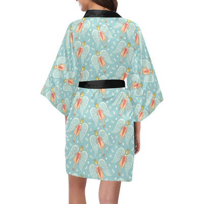 Angel Pattern Print Design 01 Women's Short Kimono