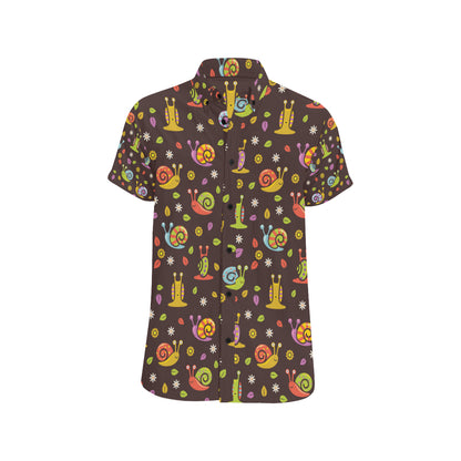 Snail Pattern Print Design 01 Men's Short Sleeve Button Up Shirt