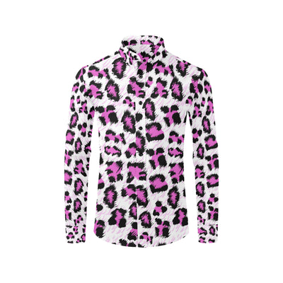 Leopard Pink Skin Print Men's Long Sleeve Shirt