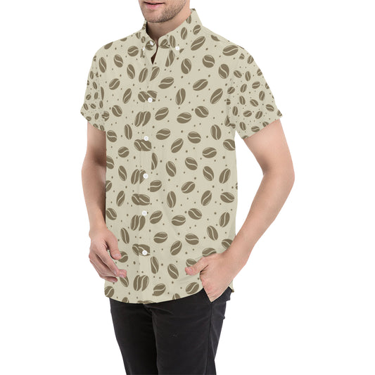 Coffee Pattern Print Design 02 Men's Short Sleeve Button Up Shirt