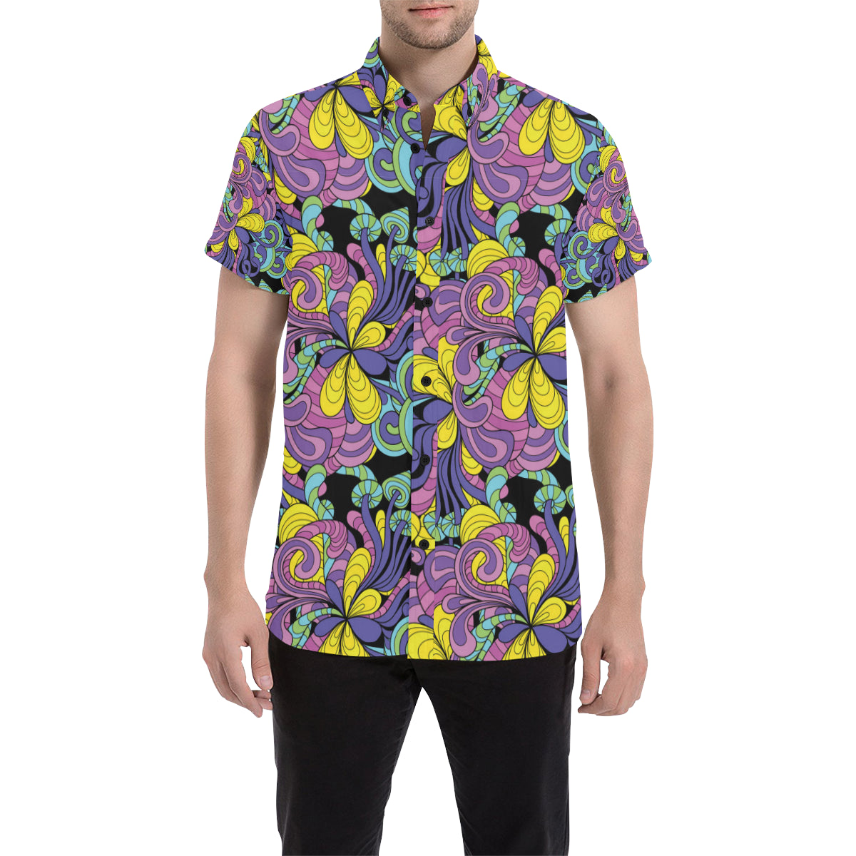 Psychedelic Pattern Print Design A04 Men's Short Sleeve Button Up Shirt