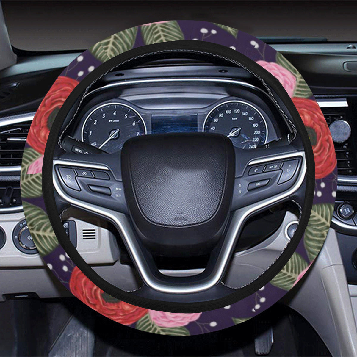 Camellia Pattern Print Design CM02 Steering Wheel Cover with Elastic Edge