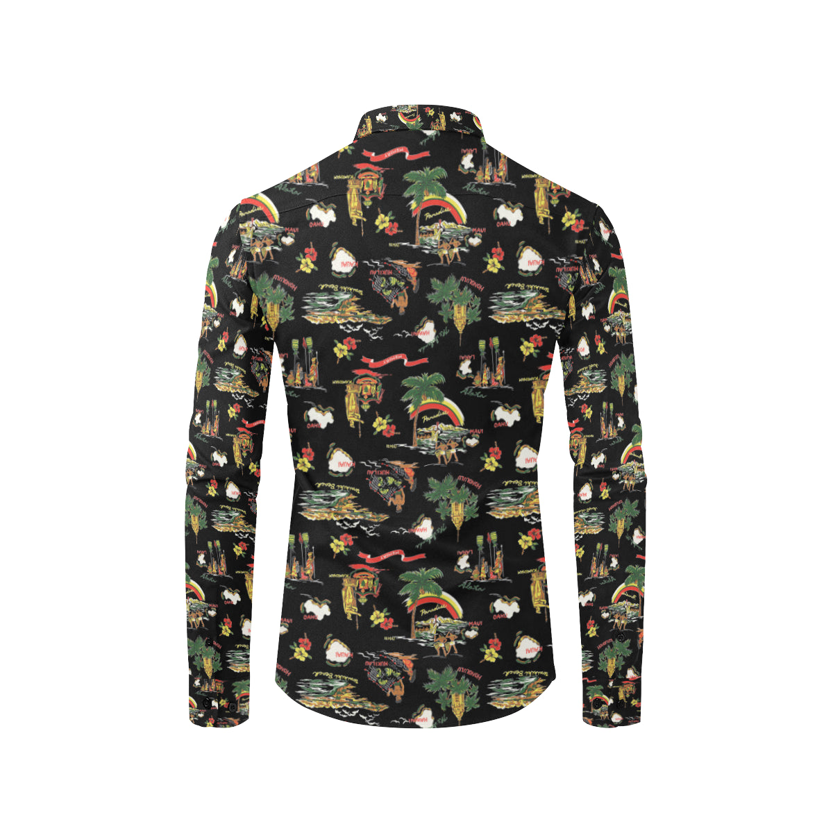 Hawaiian Island Themed Print Men's Long Sleeve Shirt
