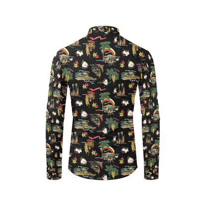 Hawaiian Island Themed Print Men's Long Sleeve Shirt