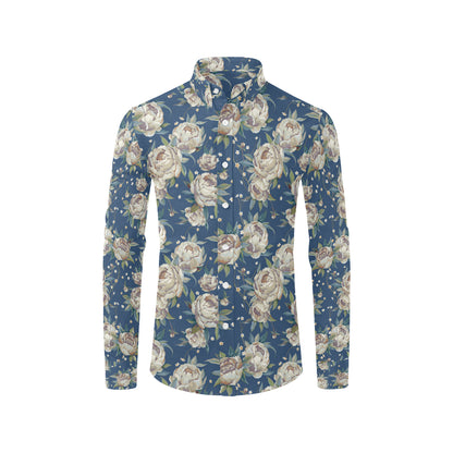 Peony Pattern Print Design A03 Men's Long Sleeve Shirt