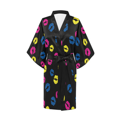Lip Neon Color Pattern Print Design 01 Women's Short Kimono