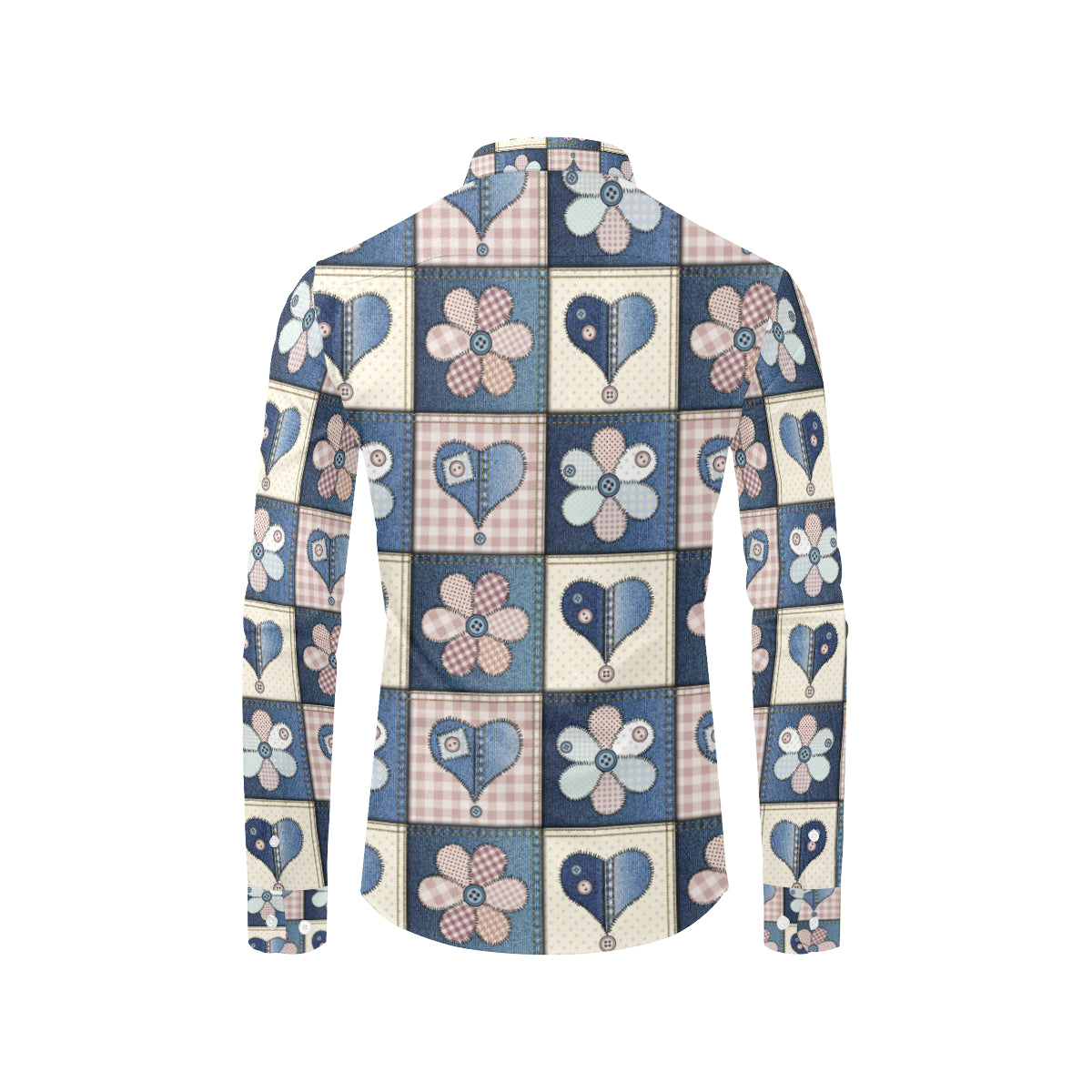 Patchwork Heart Flower Pattern Print Design 01 Men's Long Sleeve Shirt