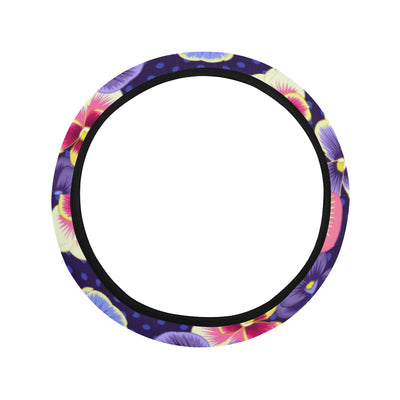 Pansy Pattern Print Design PS04 Steering Wheel Cover with Elastic Edge