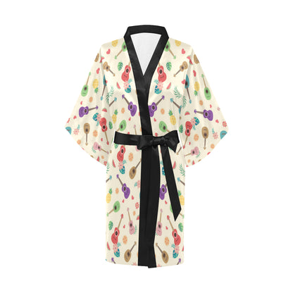 Ukulele Pattern Print Design 01 Women's Short Kimono