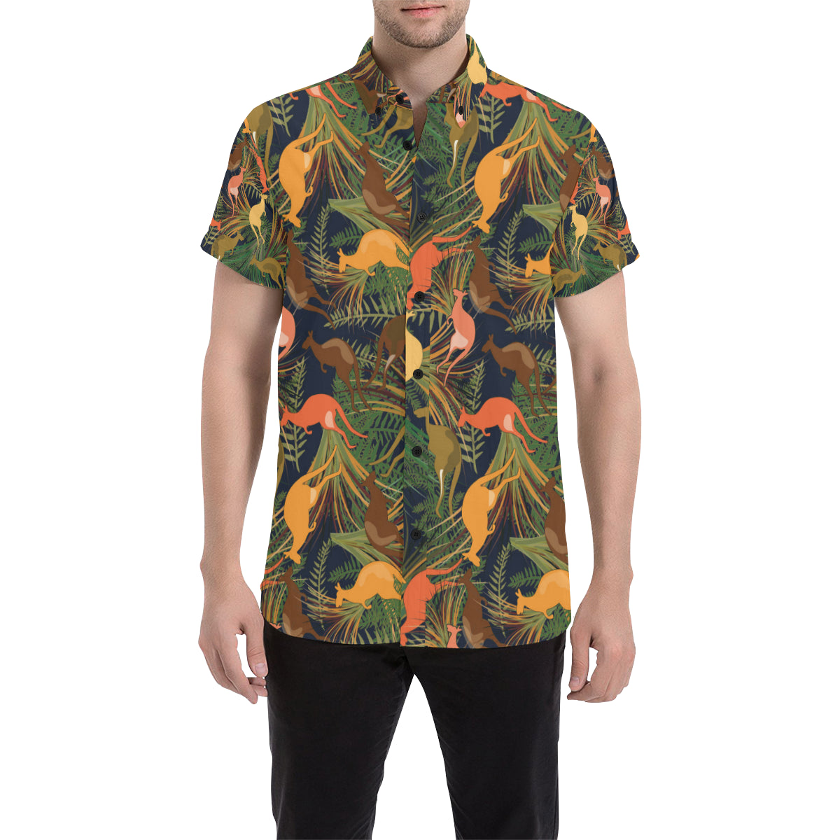 Kangaroos Pattern Print Design 07 Men's Short Sleeve Button Up Shirt