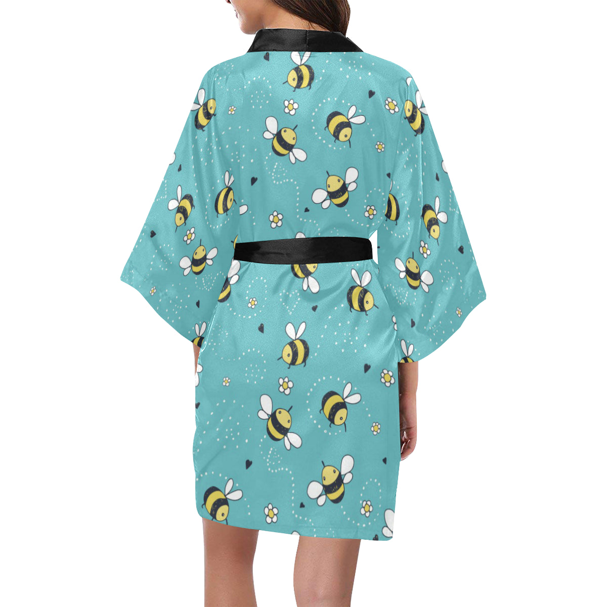 Bee Pattern Print Design BEE02 Women's Short Kimono