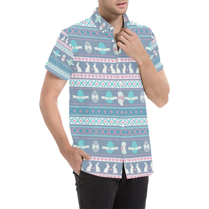 Easter Eggs Pattern Print Design RB013 Men's Short Sleeve Button Up Shirt