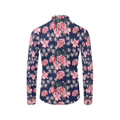 Rose Pattern Print Design A05 Men's Long Sleeve Shirt