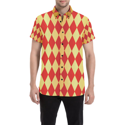 Harlequin Pattern Print Design 03 Men's Short Sleeve Button Up Shirt
