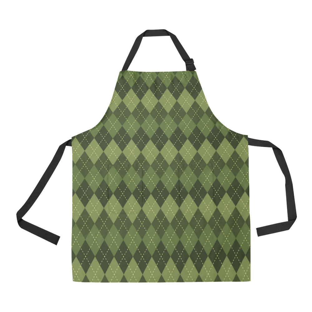 Argyle Green Pattern Print Design 01 Apron with Pocket