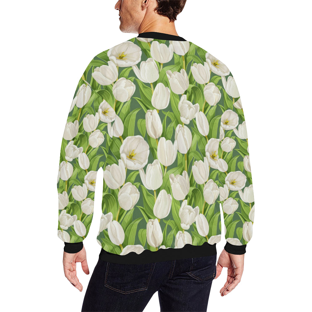 Tulip White Pattern Print Design TP05 Men Long Sleeve Sweatshirt