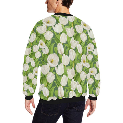 Tulip White Pattern Print Design TP05 Men Long Sleeve Sweatshirt