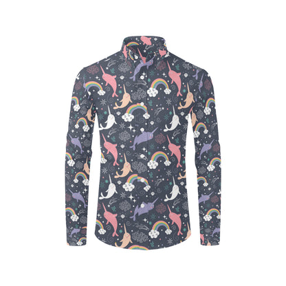 Narwhal Pattern Print Design 01 Men's Long Sleeve Shirt