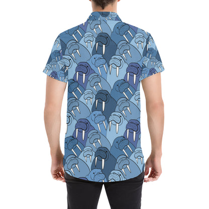 Walrus Pattern Print Design 01 Men's Short Sleeve Button Up Shirt