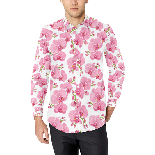 Orchid Pink Pattern Print Design OR07 Men's Long Sleeve Shirt