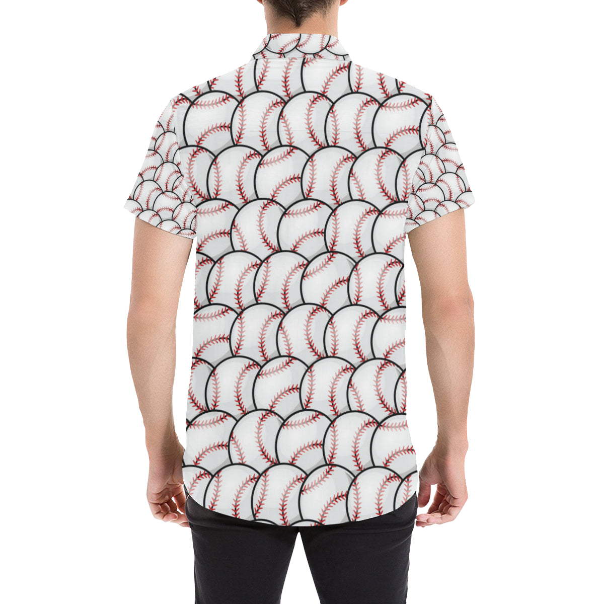 Baseball Pattern Men's Short Sleeve Button Up Shirt