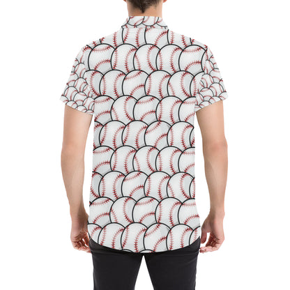 Baseball Pattern Men's Short Sleeve Button Up Shirt