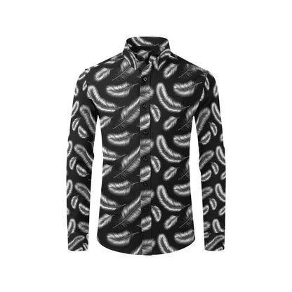 Feather Black White Design Print Men's Long Sleeve Shirt