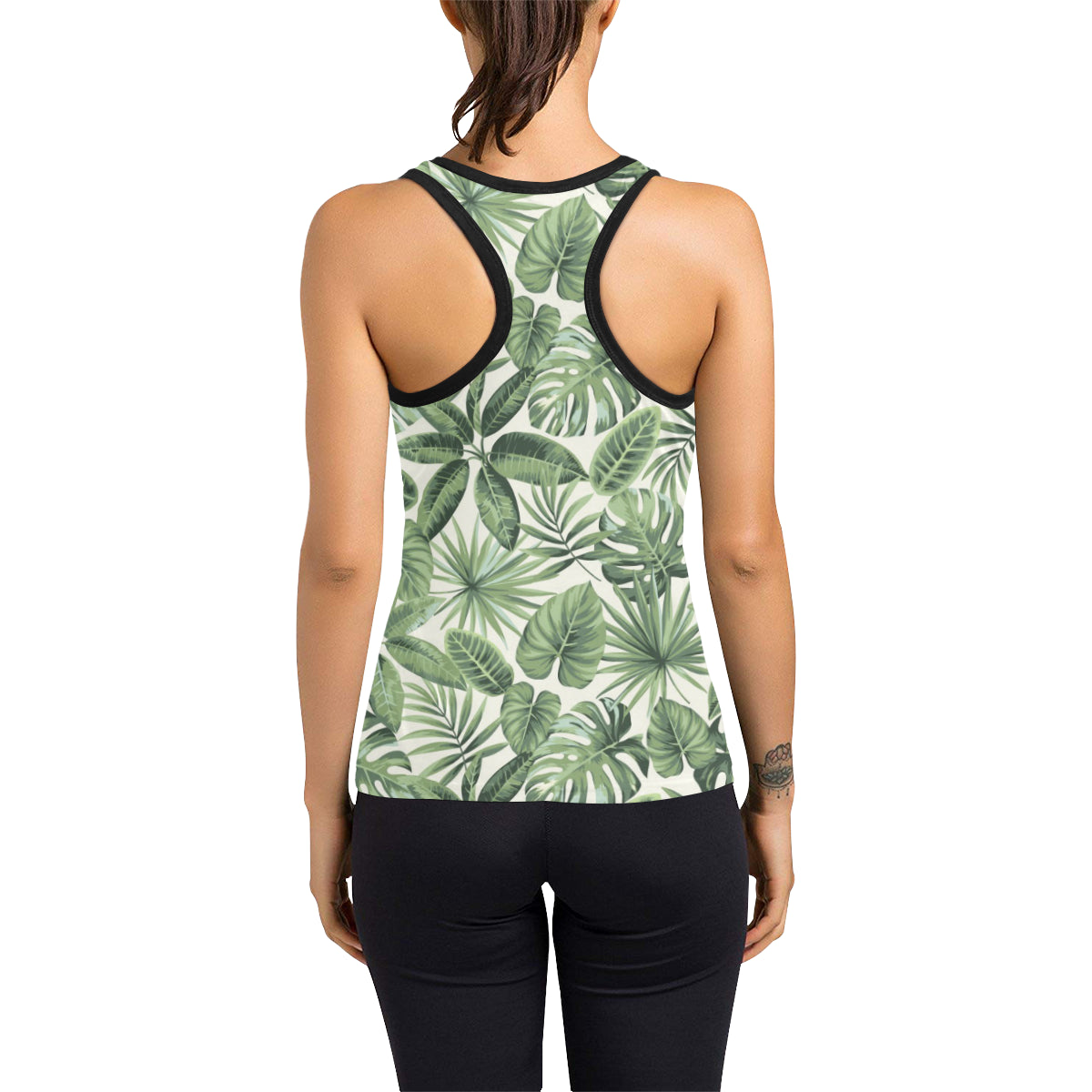 Palm Leaves Pattern Print Design PL014 Women's Racerback Tank Top
