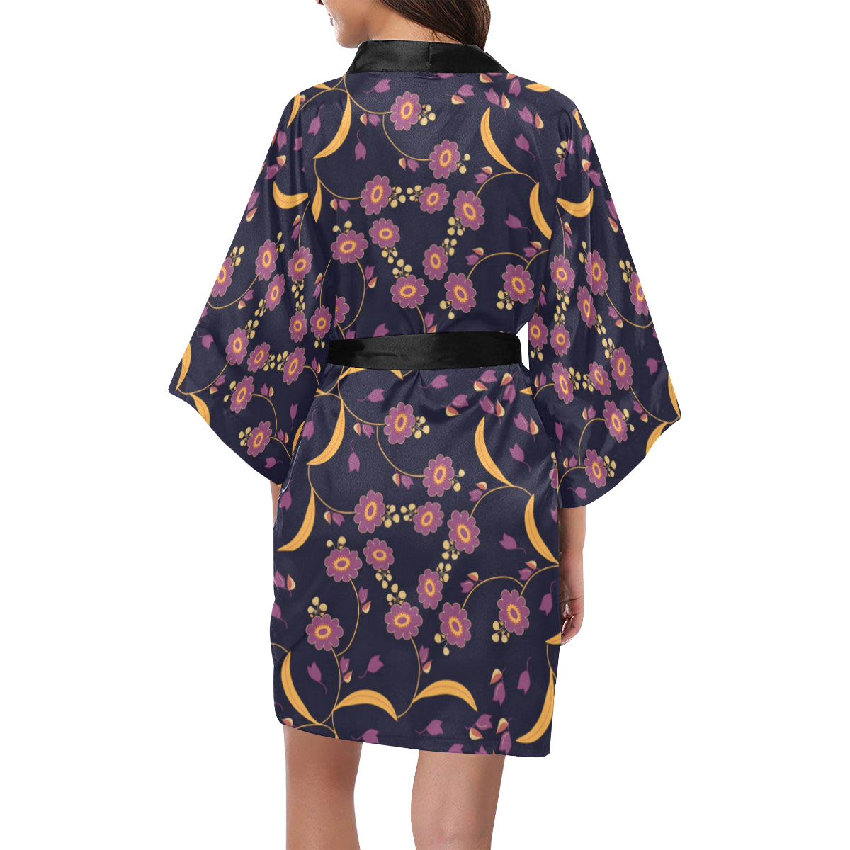 Anemone Pattern Print Design AM012 Women Kimono Robe