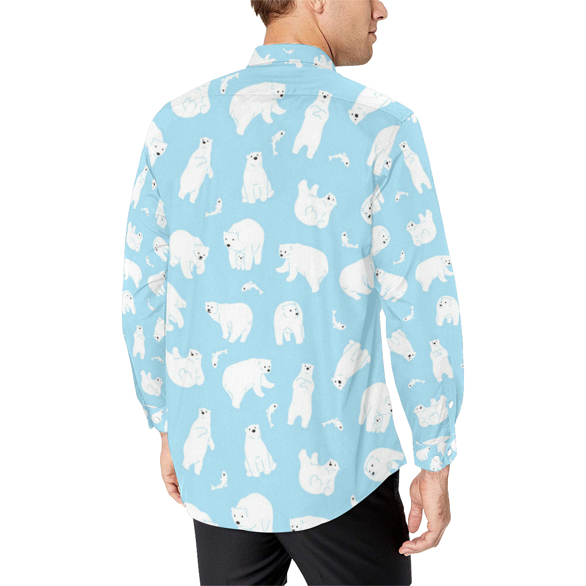 Polar Bear Pattern Print Design PB01 Men's Long Sleeve Shirt