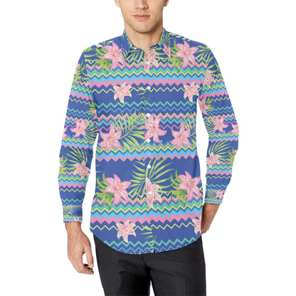 Lily Pattern Print Design LY015 Men's Long Sleeve Shirt