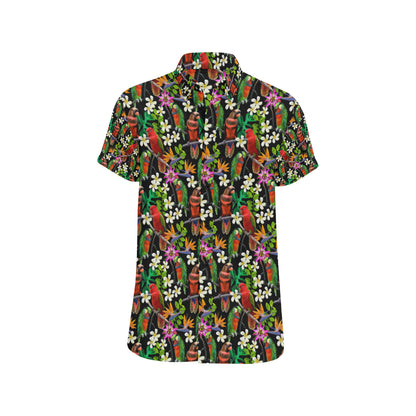 Parrot Design Print Men's Short Sleeve Button Up Shirt