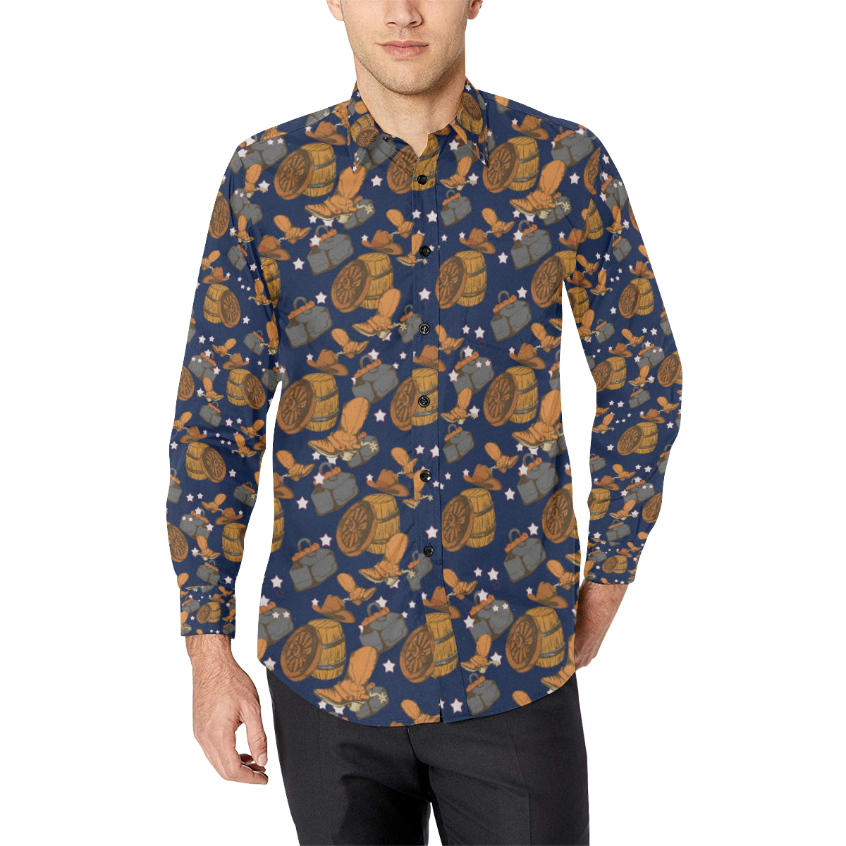 Cowboy Pattern Print Design 03 Men's Long Sleeve Shirt