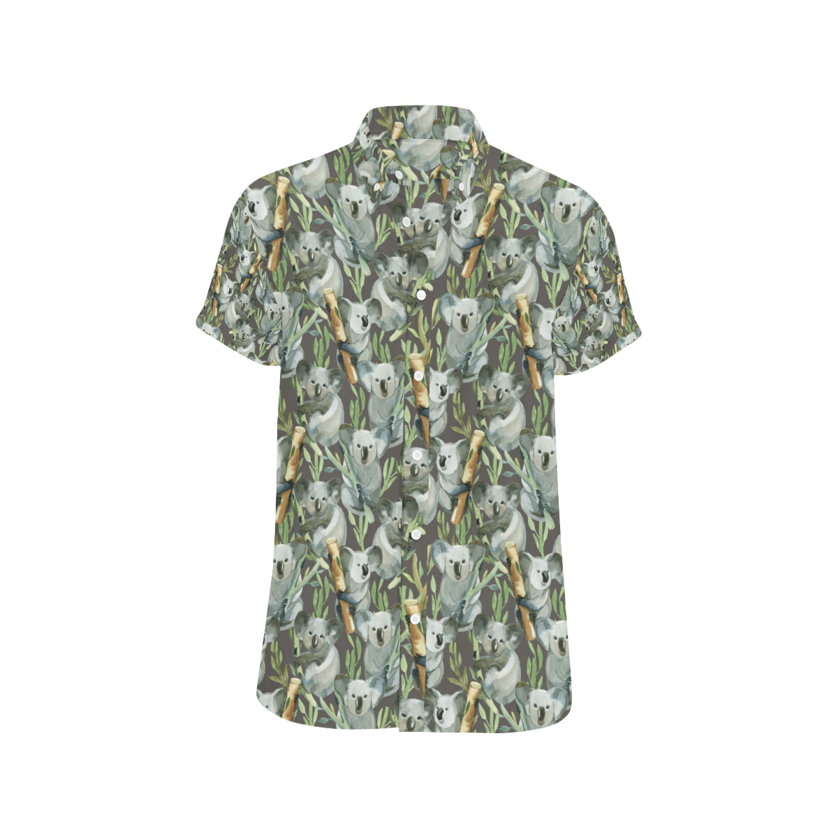 Koala Pattern Design Print Men's Short Sleeve Button Up Shirt